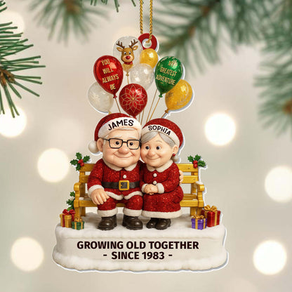 Growing Old Together, Elderly Couple With Festive Balloons - Personalized Custom Acrylic Ornament, Christmas Gift - CPL594_ACO