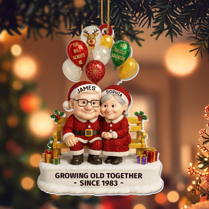 Growing Old Together, Elderly Couple With Festive Balloons - Personalized Custom Acrylic Ornament, Christmas Gift - CPL594_ACO