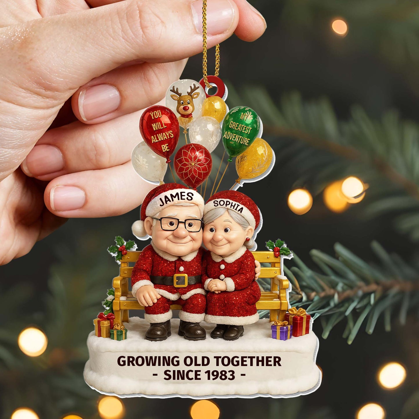 Growing Old Together, Elderly Couple With Festive Balloons - Personalized Custom Acrylic Ornament, Christmas Gift - CPL594_ACO