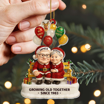 Growing Old Together, Elderly Couple With Festive Balloons - Personalized Custom Acrylic Ornament, Christmas Gift - CPL594_ACO