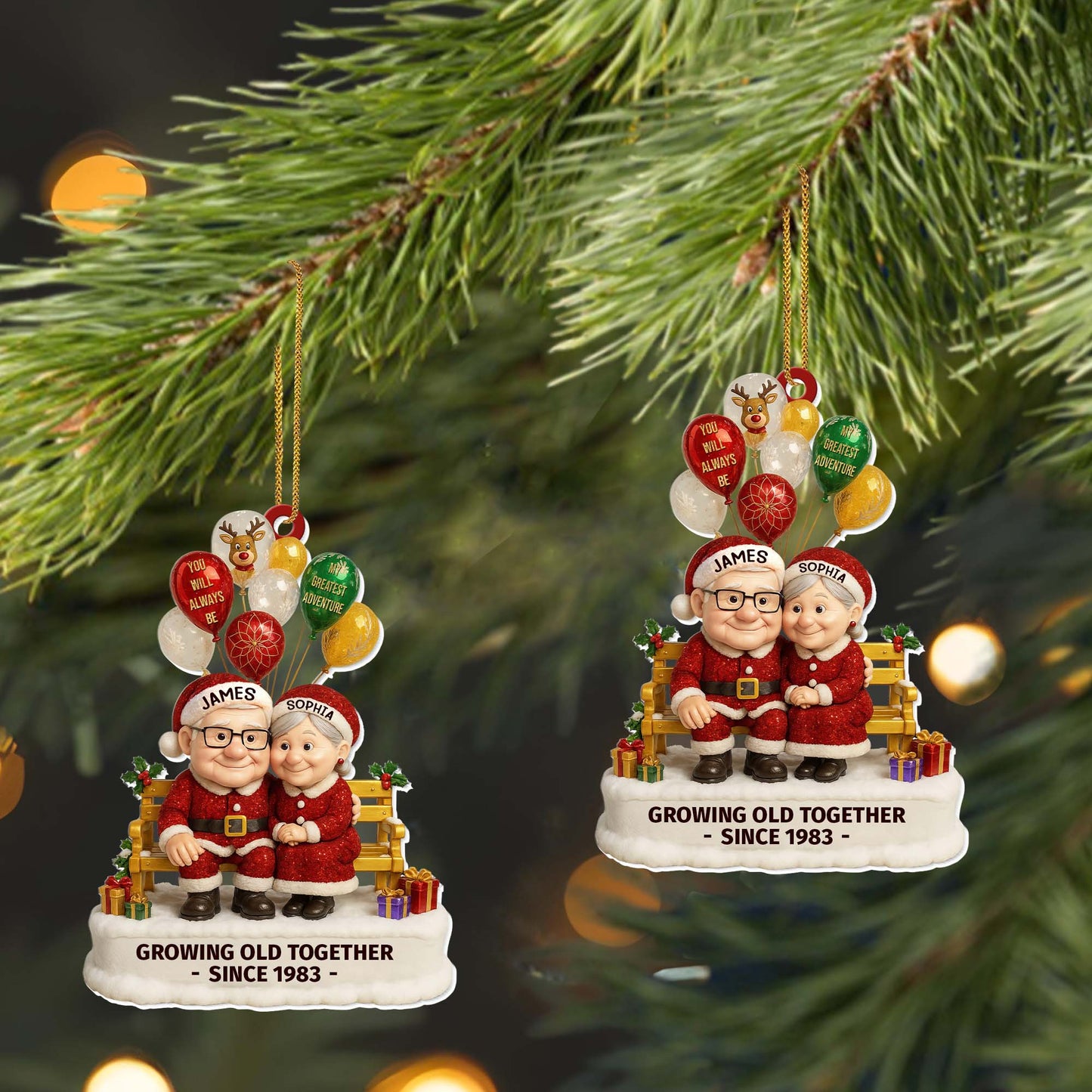 Growing Old Together, Elderly Couple With Festive Balloons - Personalized Custom Acrylic Ornament, Christmas Gift - CPL594_ACO