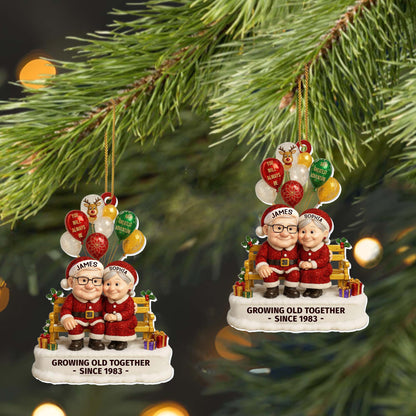 Growing Old Together, Elderly Couple With Festive Balloons - Personalized Custom Acrylic Ornament, Christmas Gift - CPL594_ACO