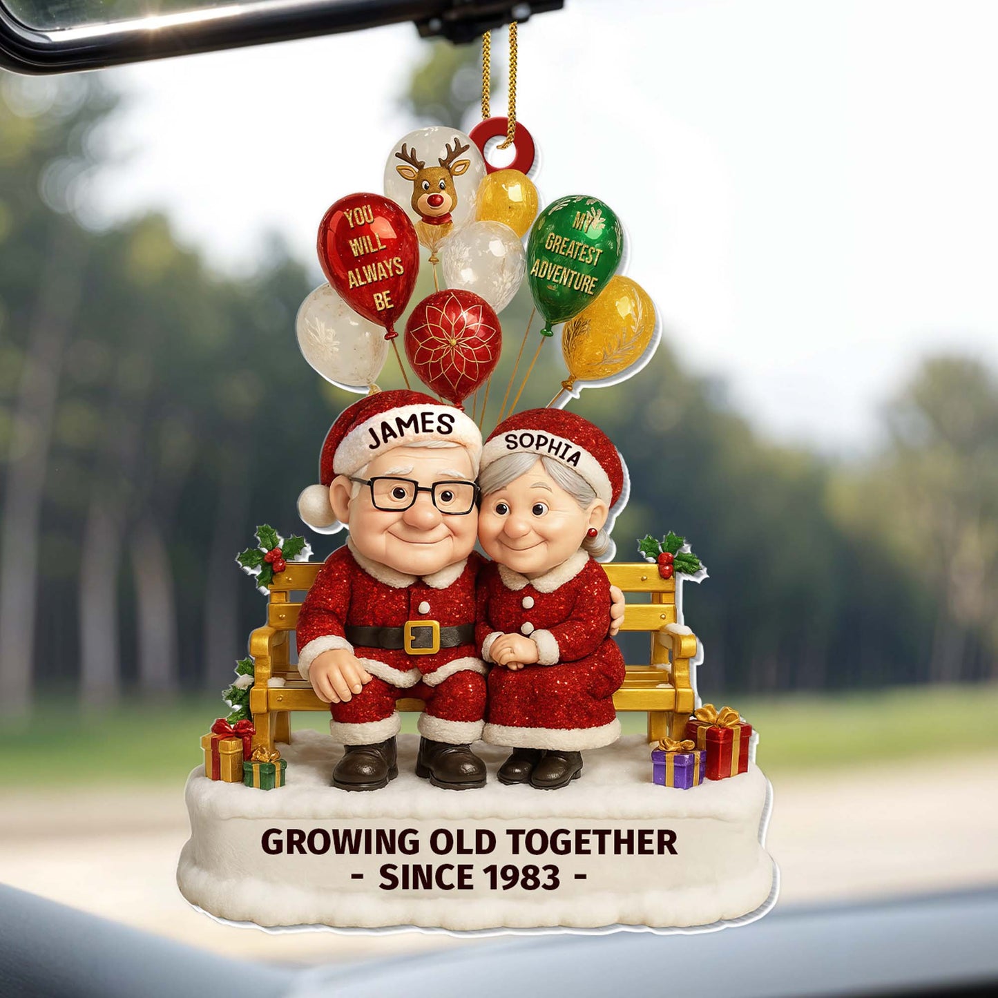 Growing Old Together, Elderly Couple With Festive Balloons - Personalized Custom Acrylic Ornament, Christmas Gift - CPL594_ACO