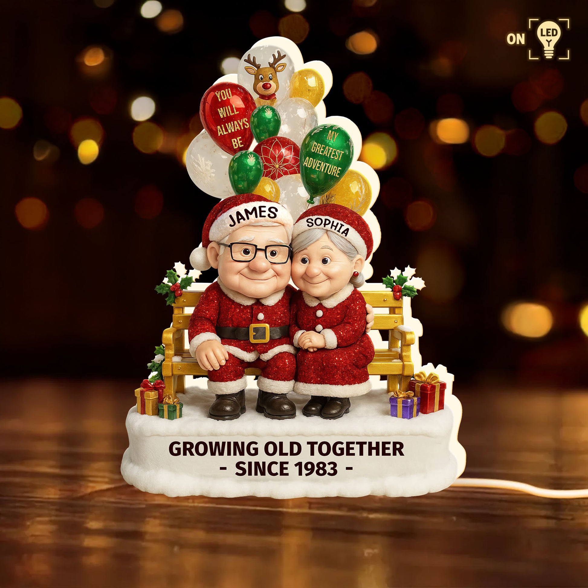 Growing Old Together, Balloons And Elderly Couple Design