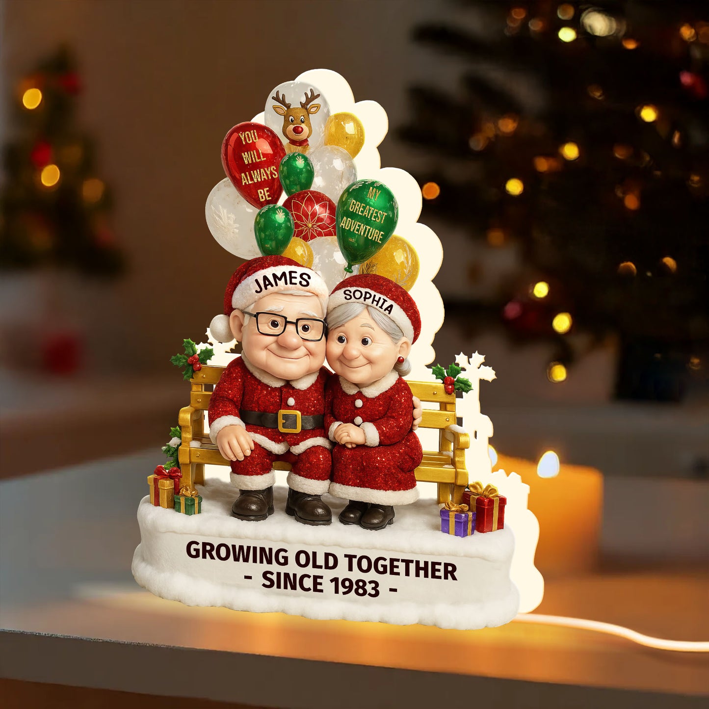 Growing Old Together, Balloons And Elderly Couple Design