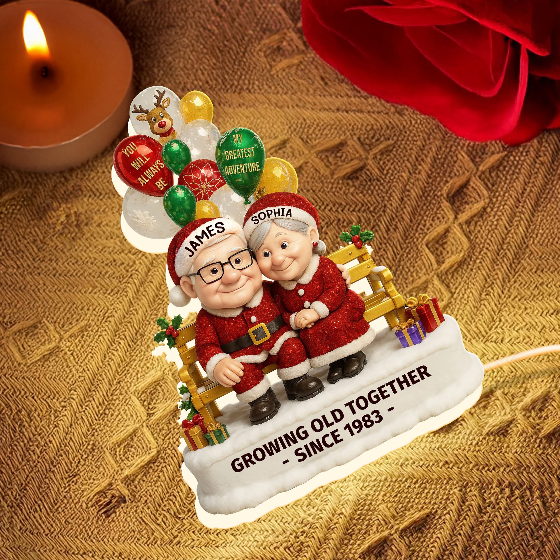 Growing Old Together, Balloons And Elderly Couple Design