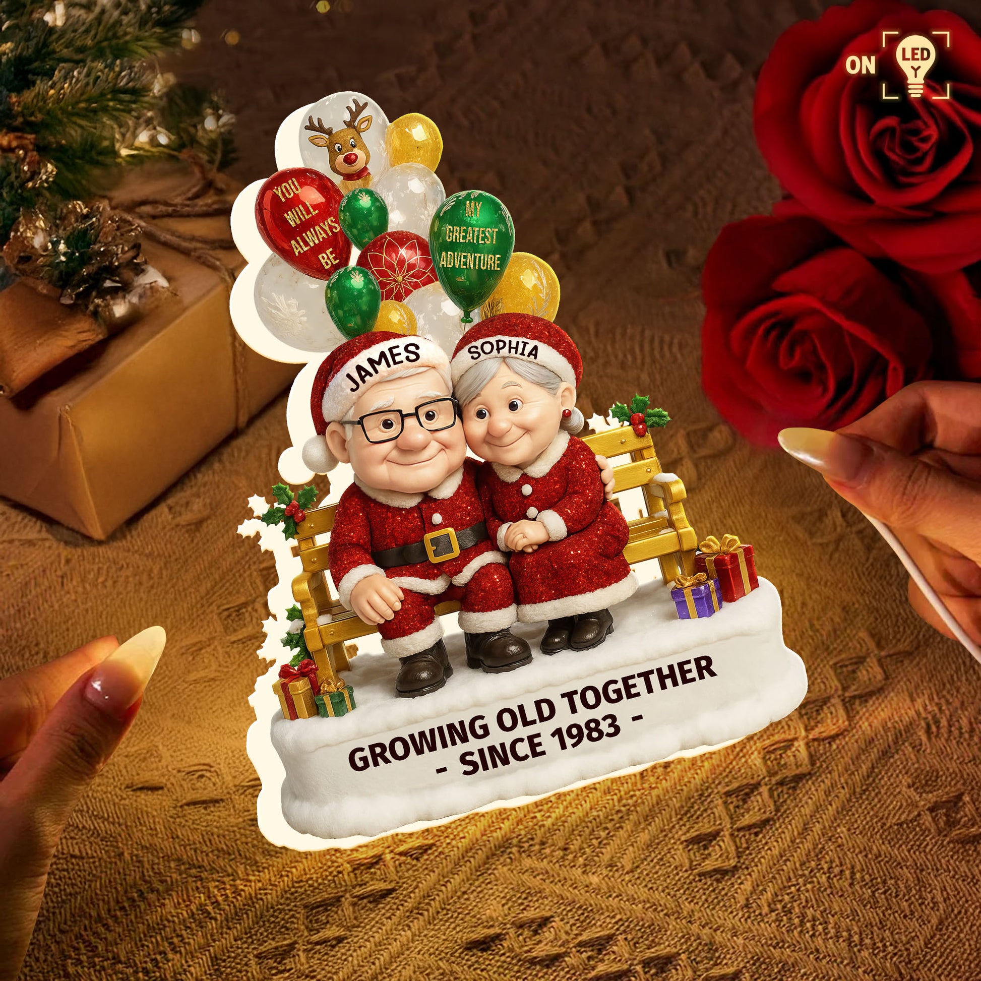 Growing Old Together, Balloons And Elderly Couple Design