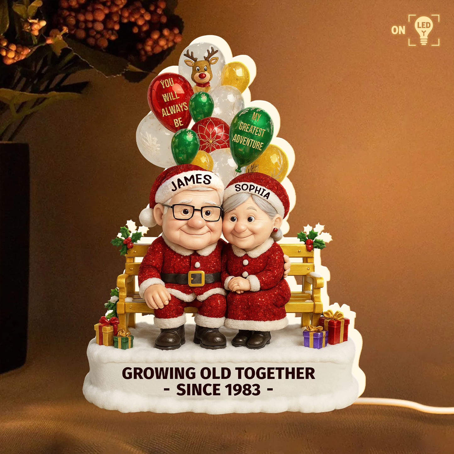 Growing Old Together, Balloons And Elderly Couple Design