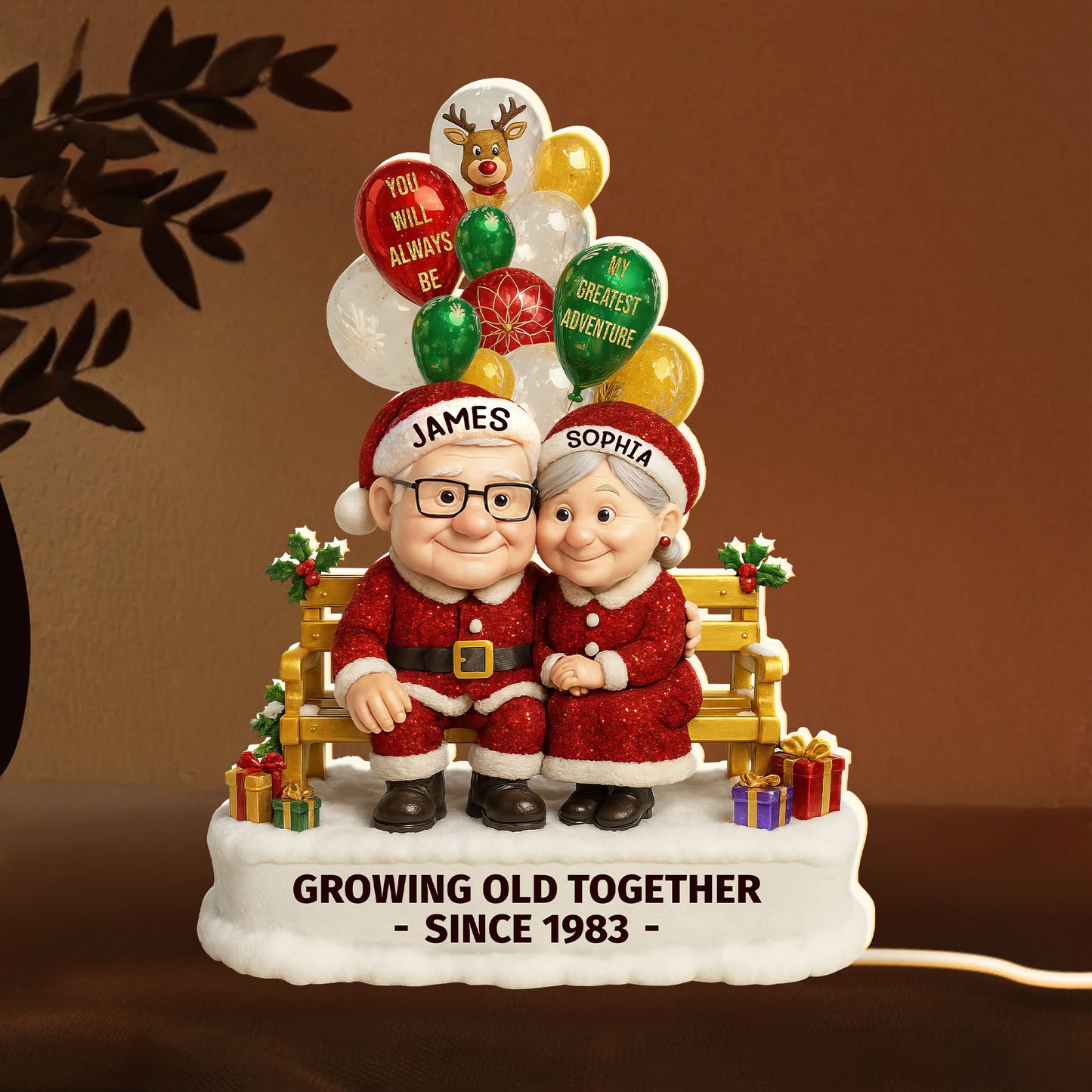 Growing Old Together, Balloons And Elderly Couple Design