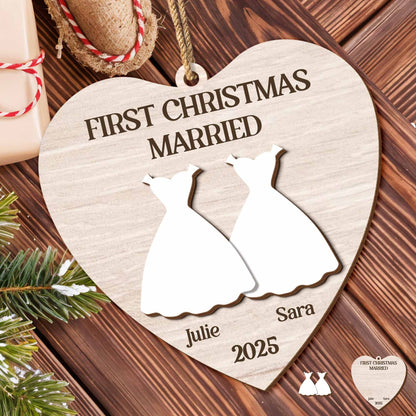 First Christmas As Mr & Mrs, Bride And Groom - Personalized Double Layer Wood Ornament - CPL597_DWO