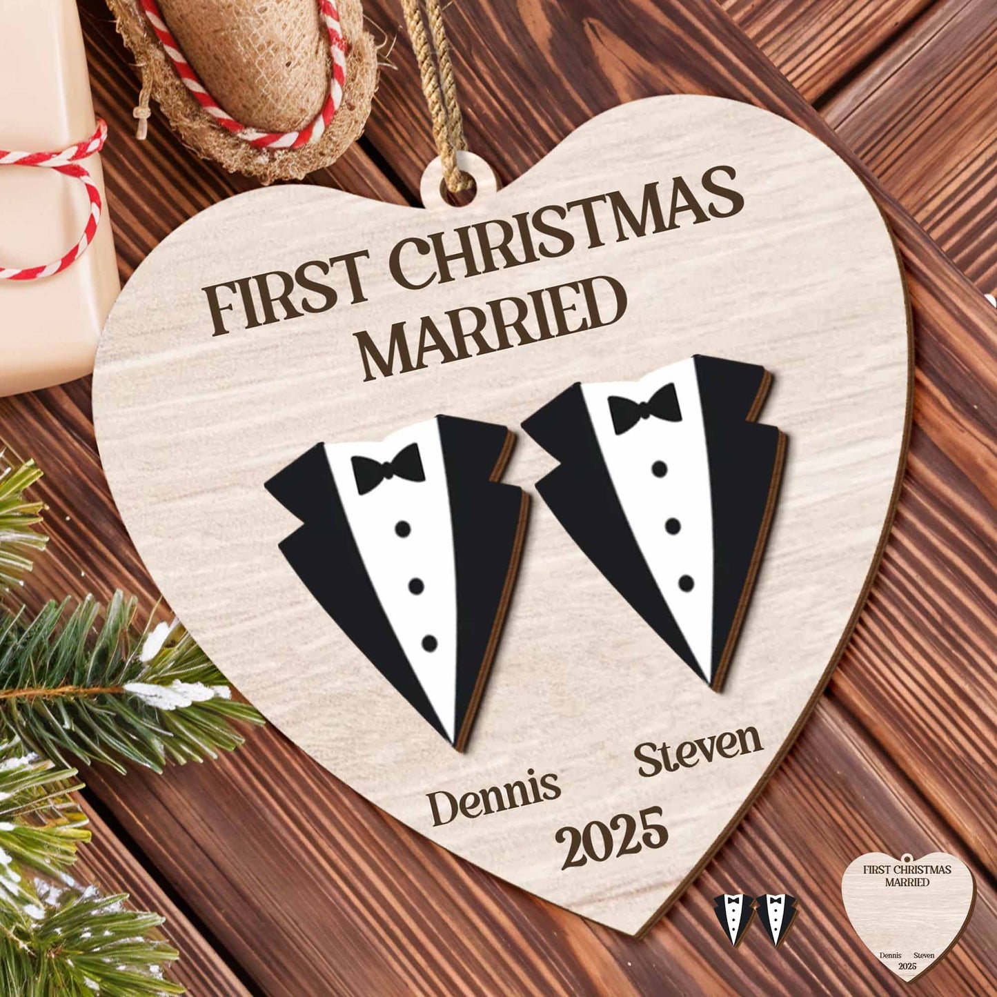First Christmas As Mr & Mrs, Bride And Groom - Personalized Double Layer Wood Ornament - CPL597_DWO