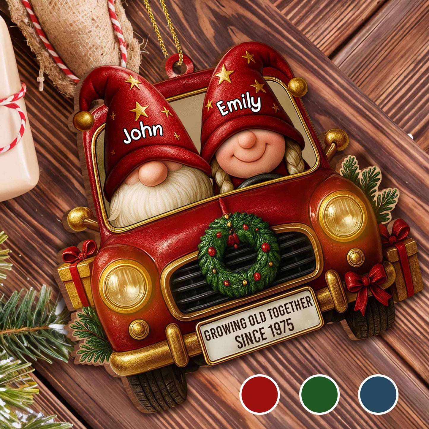 Growing Old Together, Christmas Wreath and Red Truck Ornament - Personalized Custom Wood Ornament, Custom Shaped - CPL604_WDO
