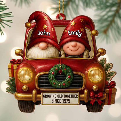 Growing Old Together, Christmas Wreath and Red Truck Ornament - Personalized Custom Wood Ornament, Custom Shaped - CPL604_WDO