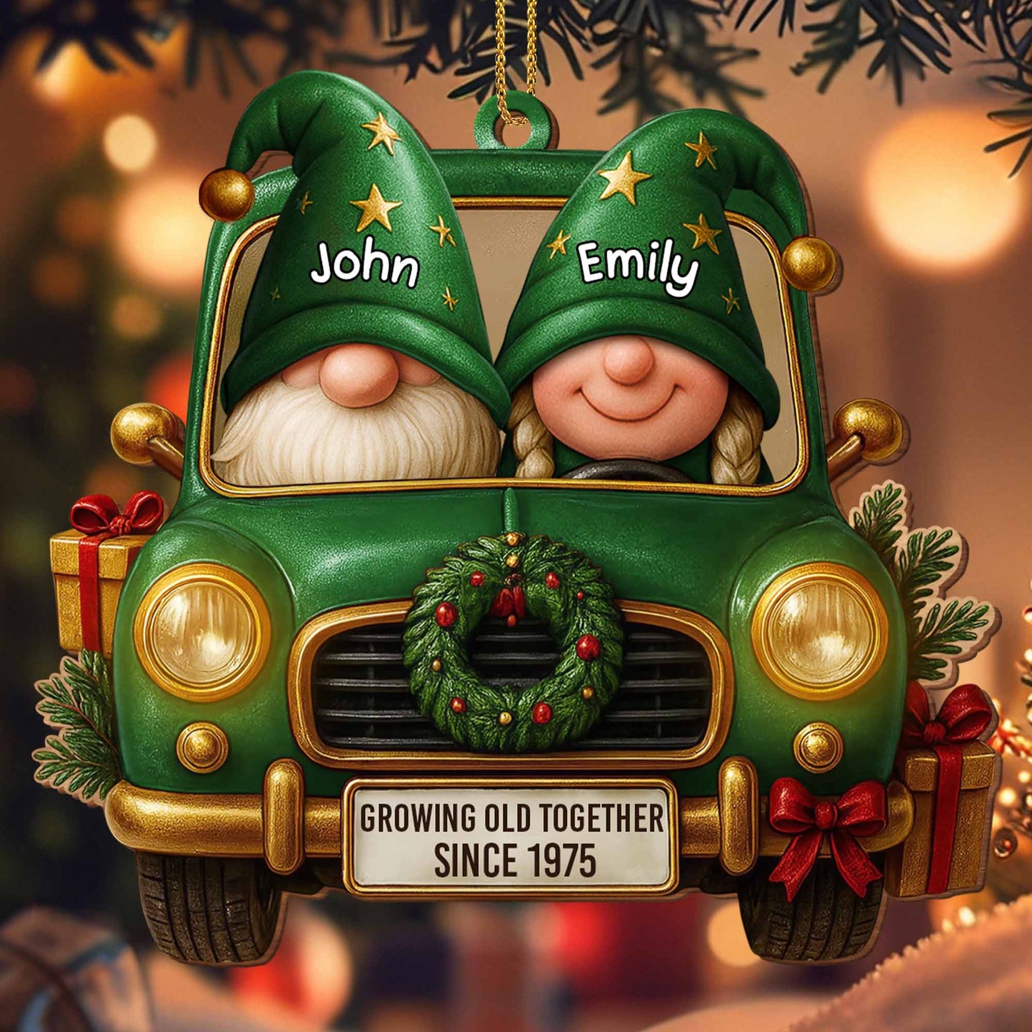 Growing Old Together, Christmas Wreath and Red Truck Ornament - Personalized Custom Wood Ornament, Custom Shaped - CPL604_WDO