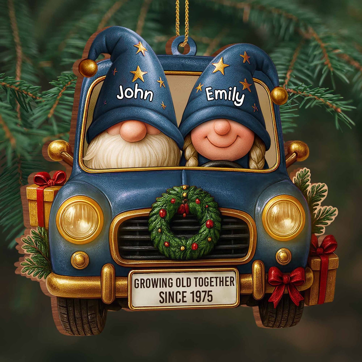 Growing Old Together, Christmas Wreath and Red Truck Ornament - Personalized Custom Wood Ornament, Custom Shaped - CPL604_WDO