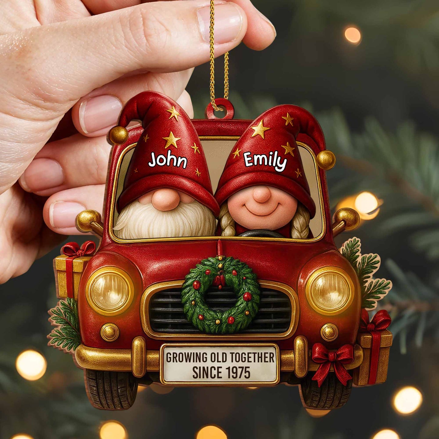 Growing Old Together, Christmas Wreath and Red Truck Ornament - Personalized Custom Wood Ornament, Custom Shaped - CPL604_WDO
