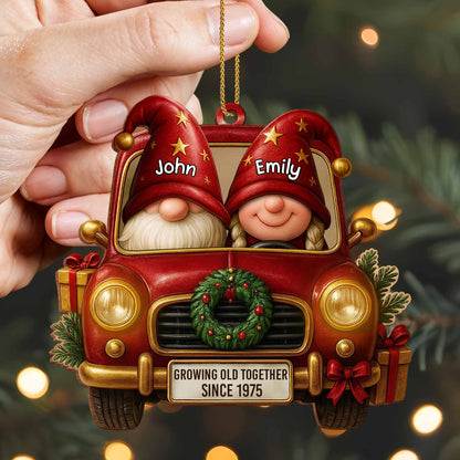 Growing Old Together, Christmas Wreath and Red Truck Ornament - Personalized Custom Wood Ornament, Custom Shaped - CPL604_WDO