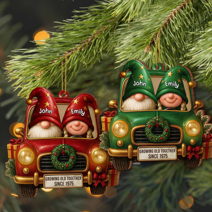 Growing Old Together, Christmas Wreath and Red Truck Ornament - Personalized Custom Wood Ornament, Custom Shaped - CPL604_WDO