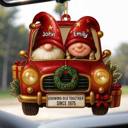 Growing Old Together, Christmas Wreath and Red Truck Ornament - Personalized Custom Wood Ornament, Custom Shaped - CPL604_WDO