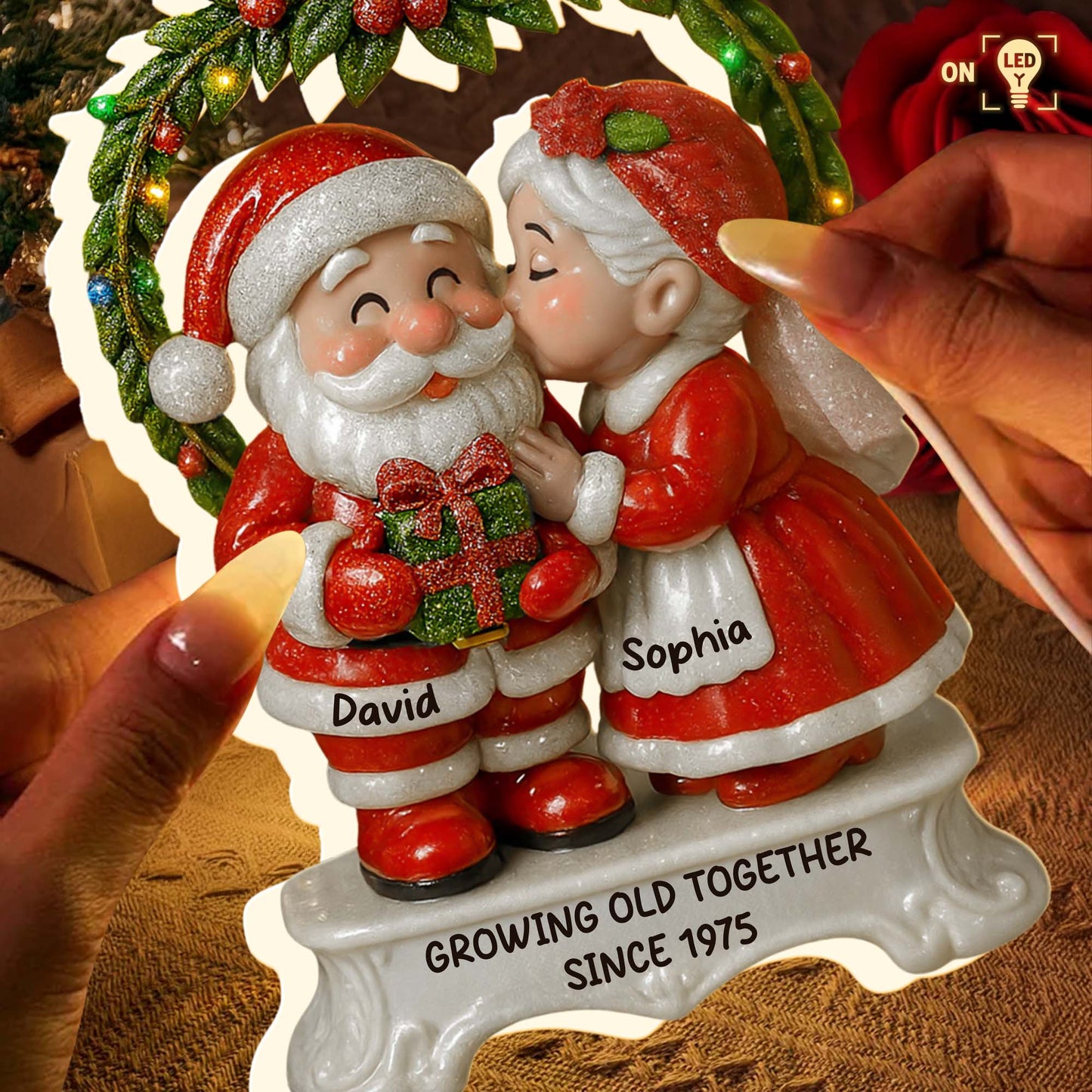 Growing Old Together Santa and Mrs. Claus Under Mistletoe - Personalized Acrylic LED Light Box - CPL611_ALIBO