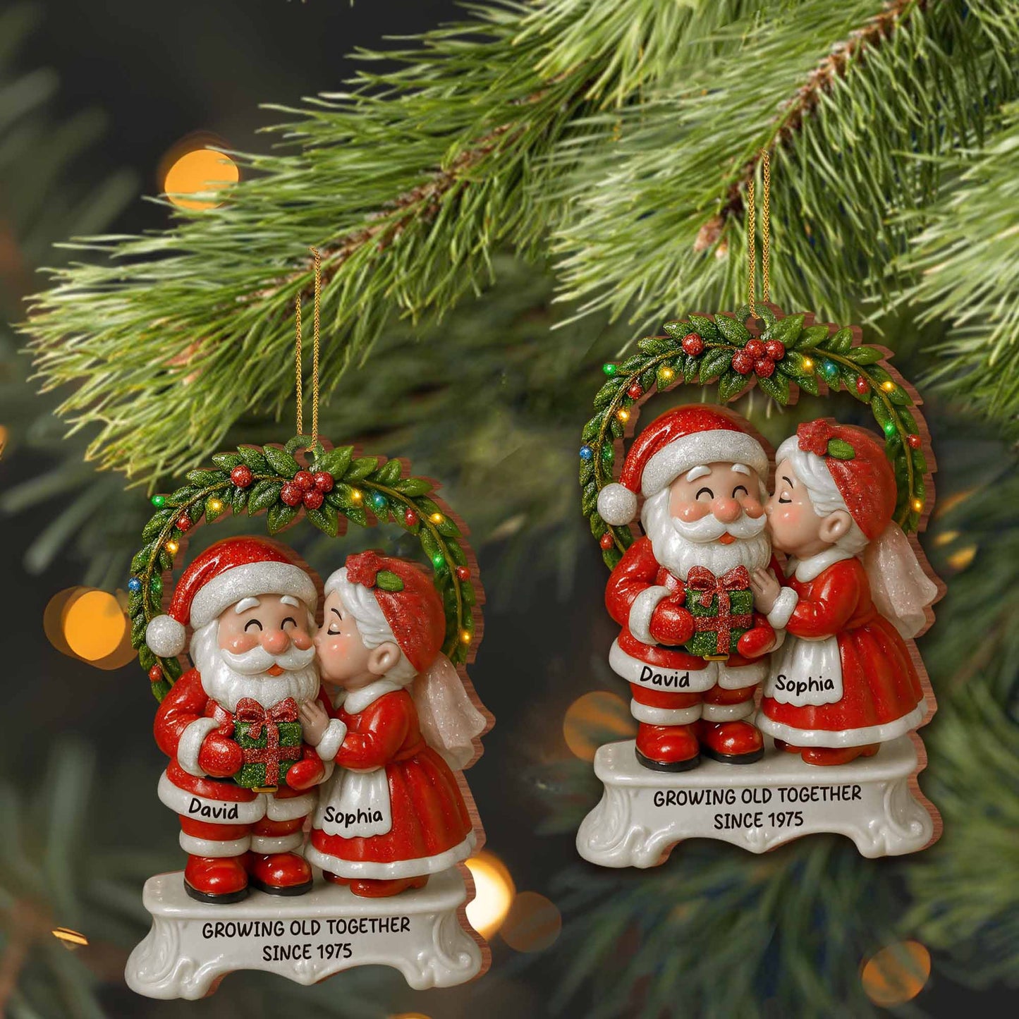 Growing Old Together Santa And Mrs. Claus Ornament - Personalized Custom Wood Ornament, Custom Shaped - CPL611_WDO
