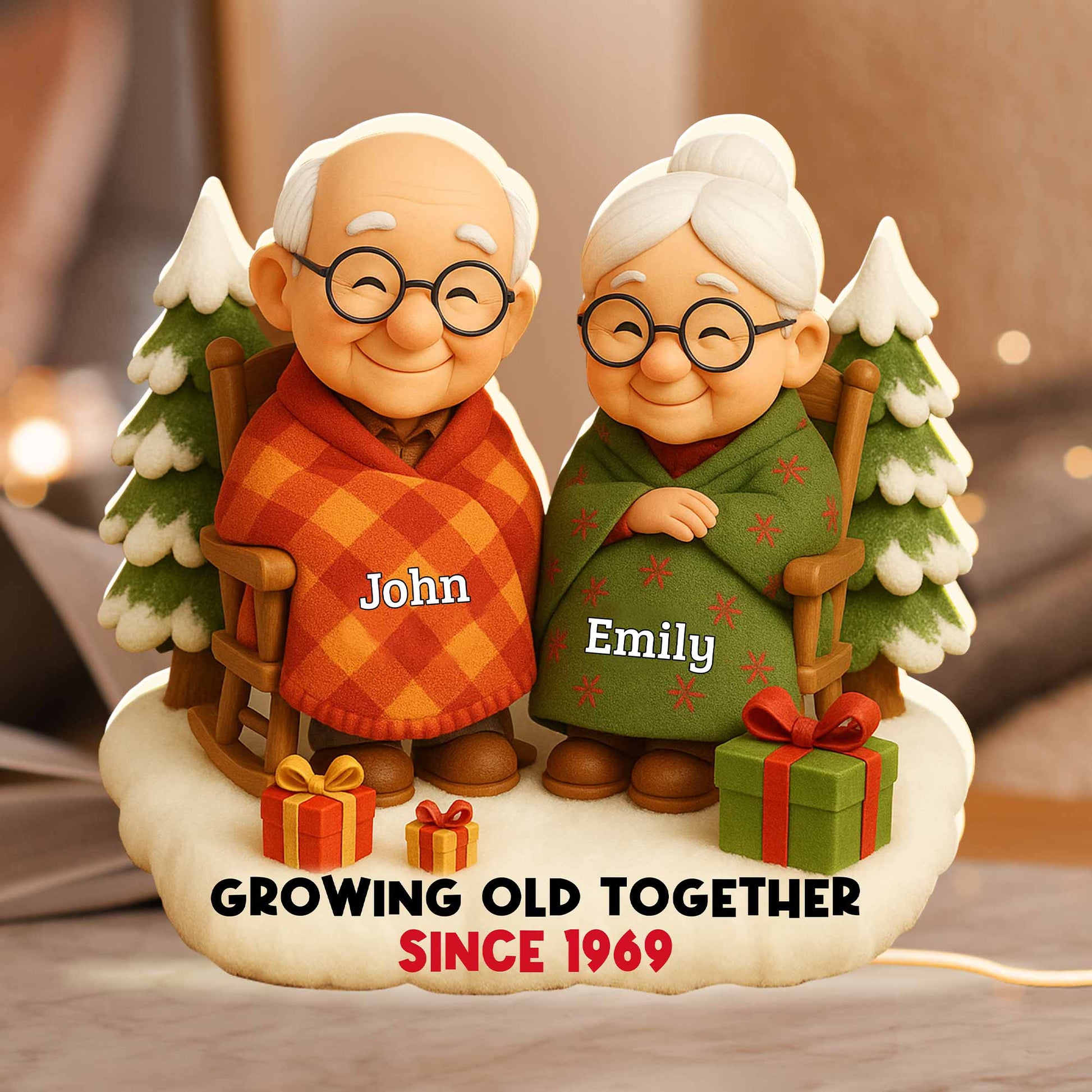 Growing Old Together, Elderly Couple With Christmas Tree