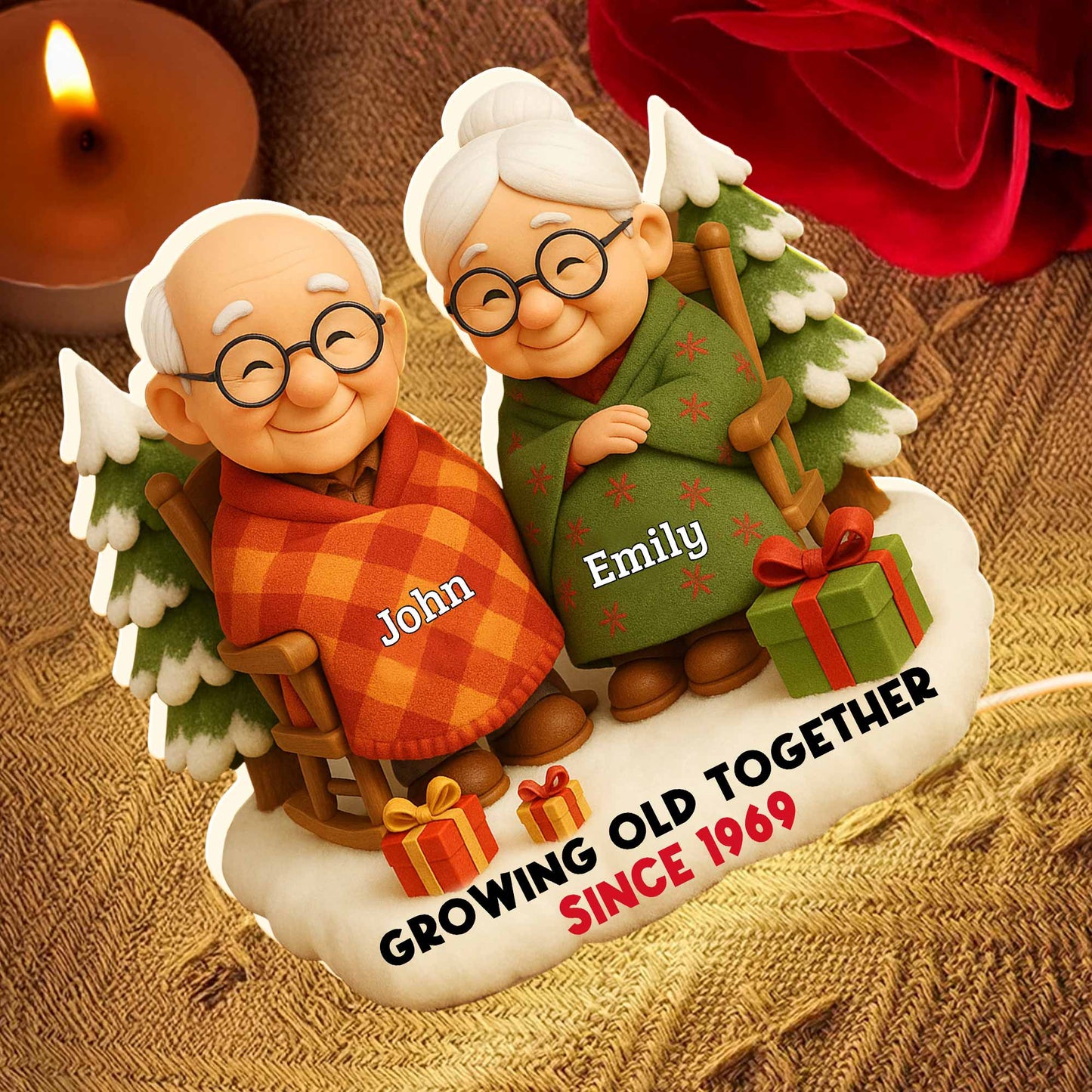 Growing Old Together, Elderly Couple With Christmas Tree