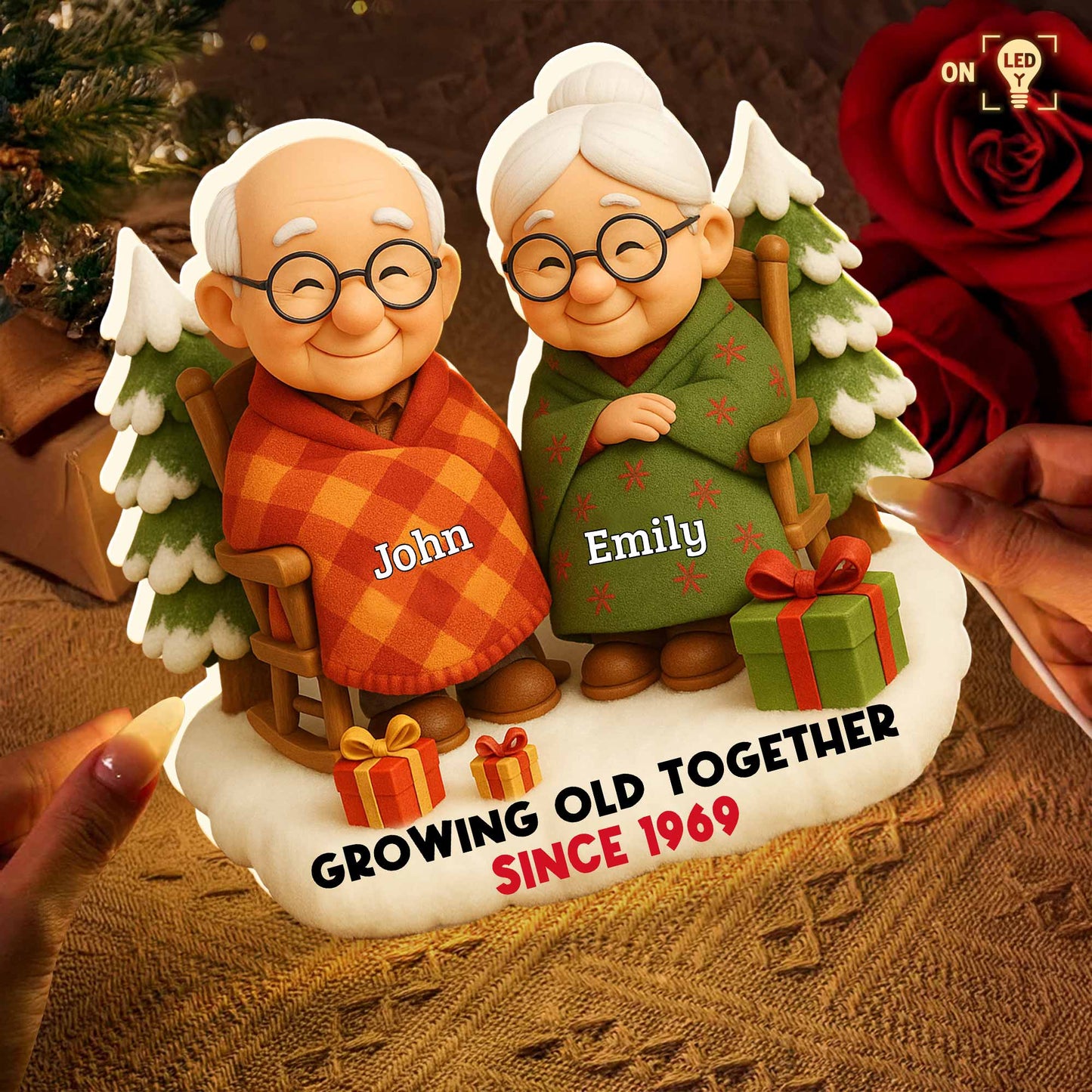 Growing Old Together, Elderly Couple With Christmas Tree