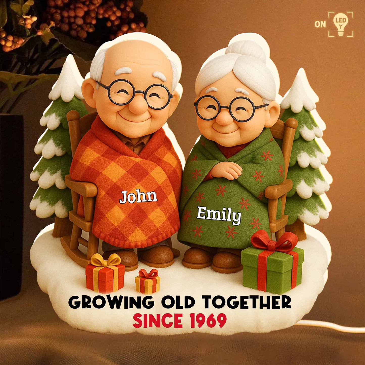 Growing Old Together, Elderly Couple With Christmas Tree