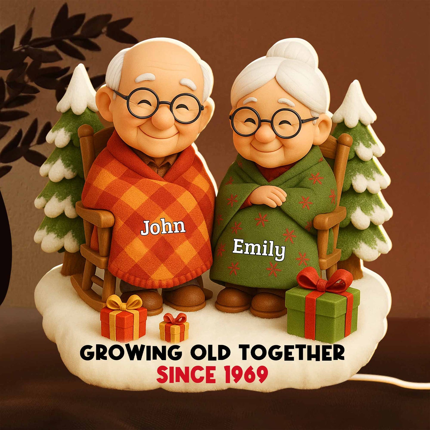 Growing Old Together, Elderly Couple With Christmas Tree