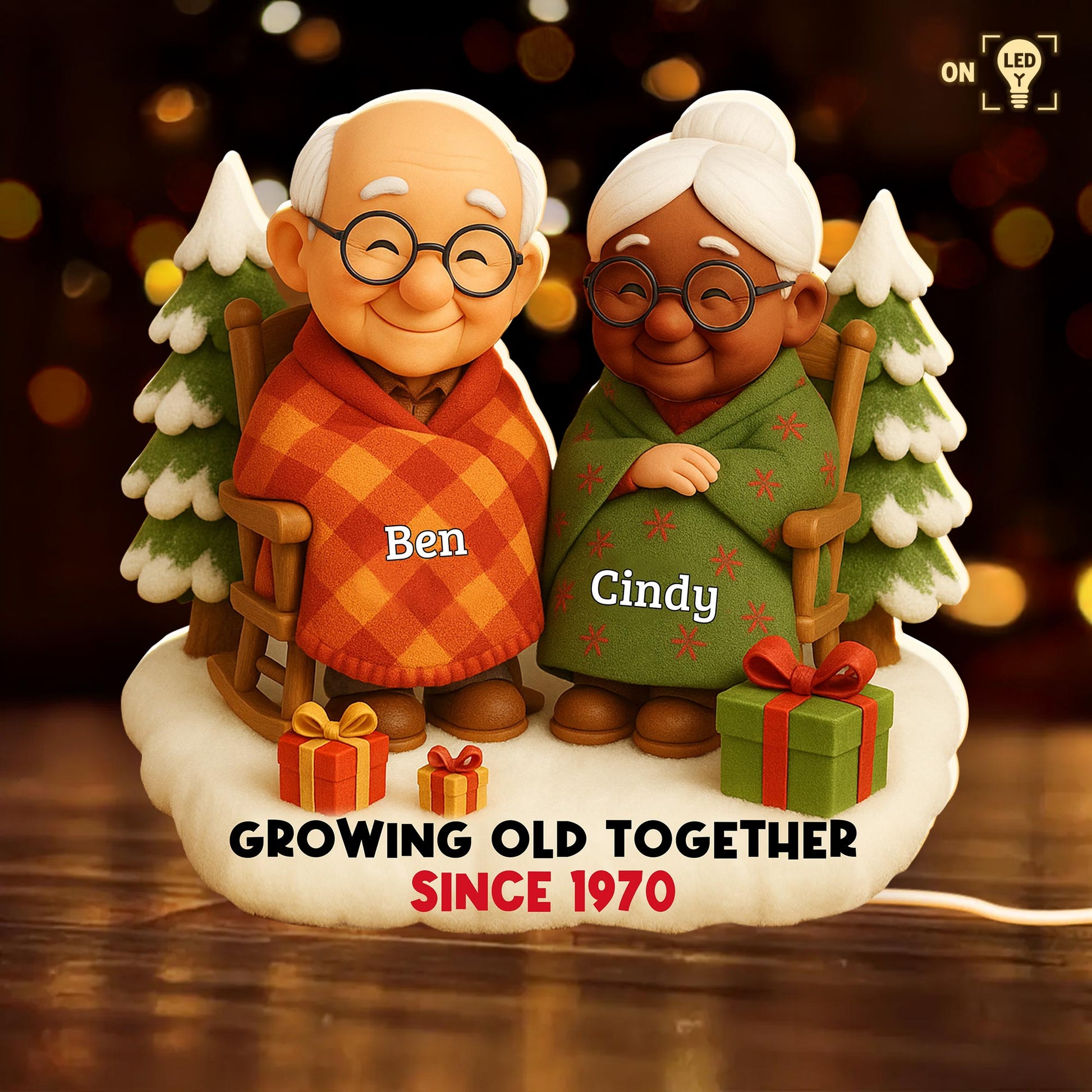 Growing Old Together, Elderly Couple With Christmas Tree