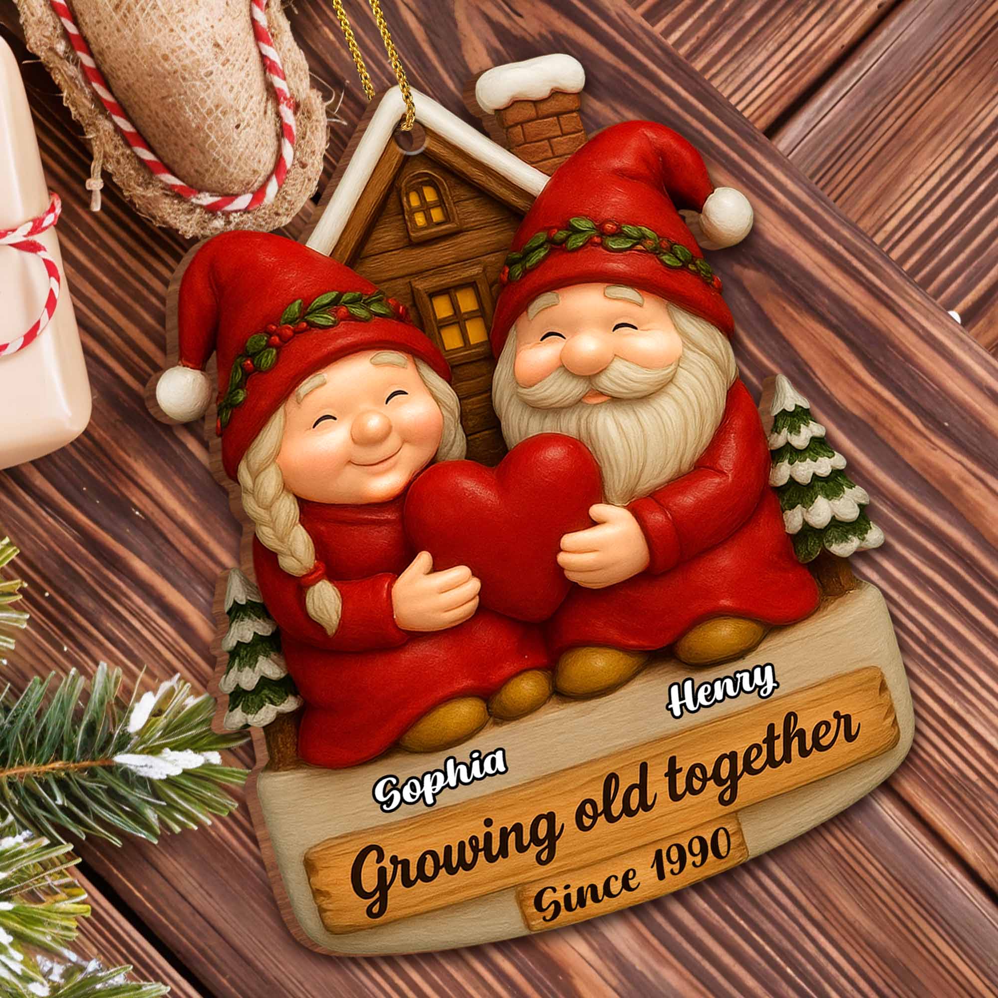 Growing Old Together With Santa Claus Figures, Custom Wood Ornament ...
