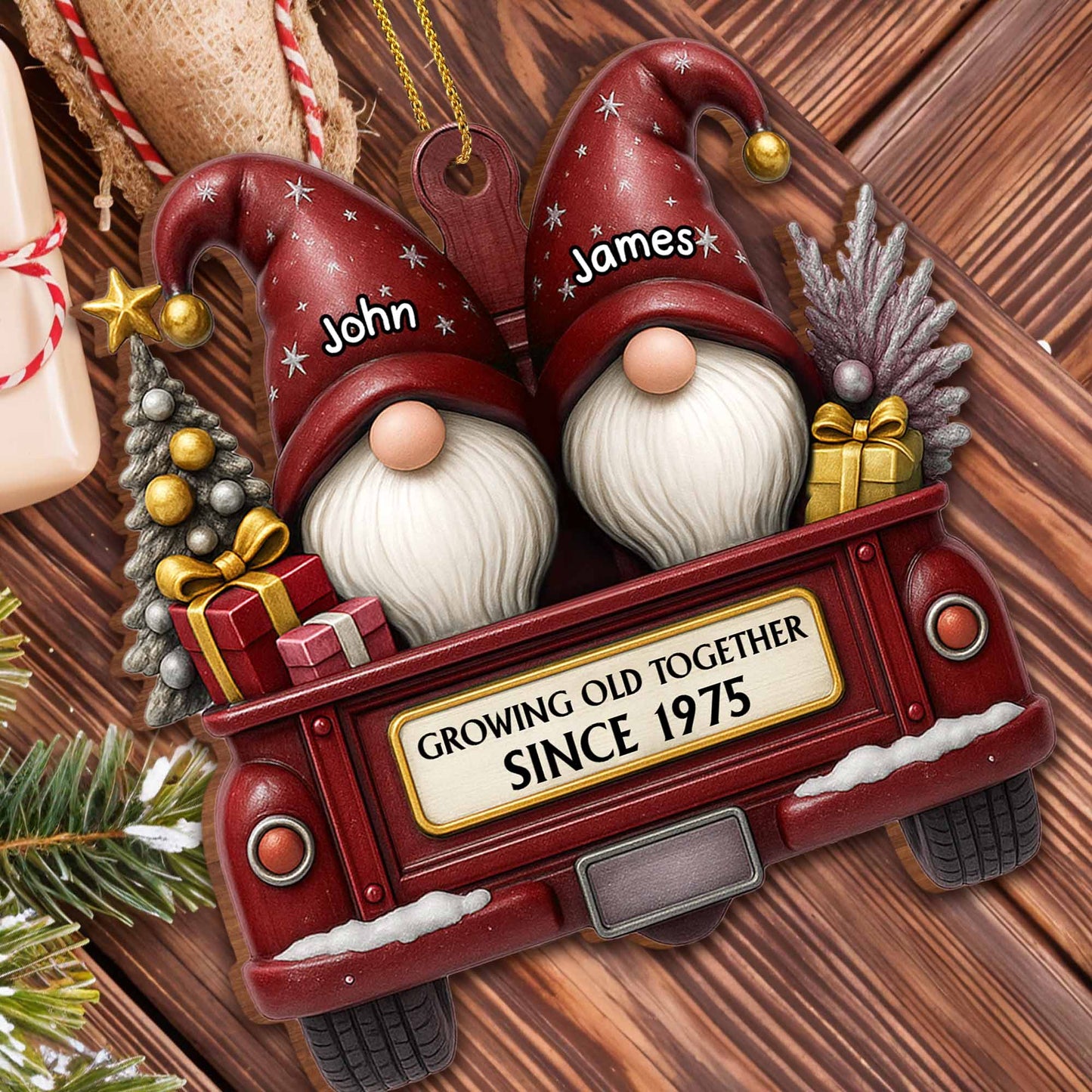Growing Old Together, Gnomes Truck Christmas Ornament