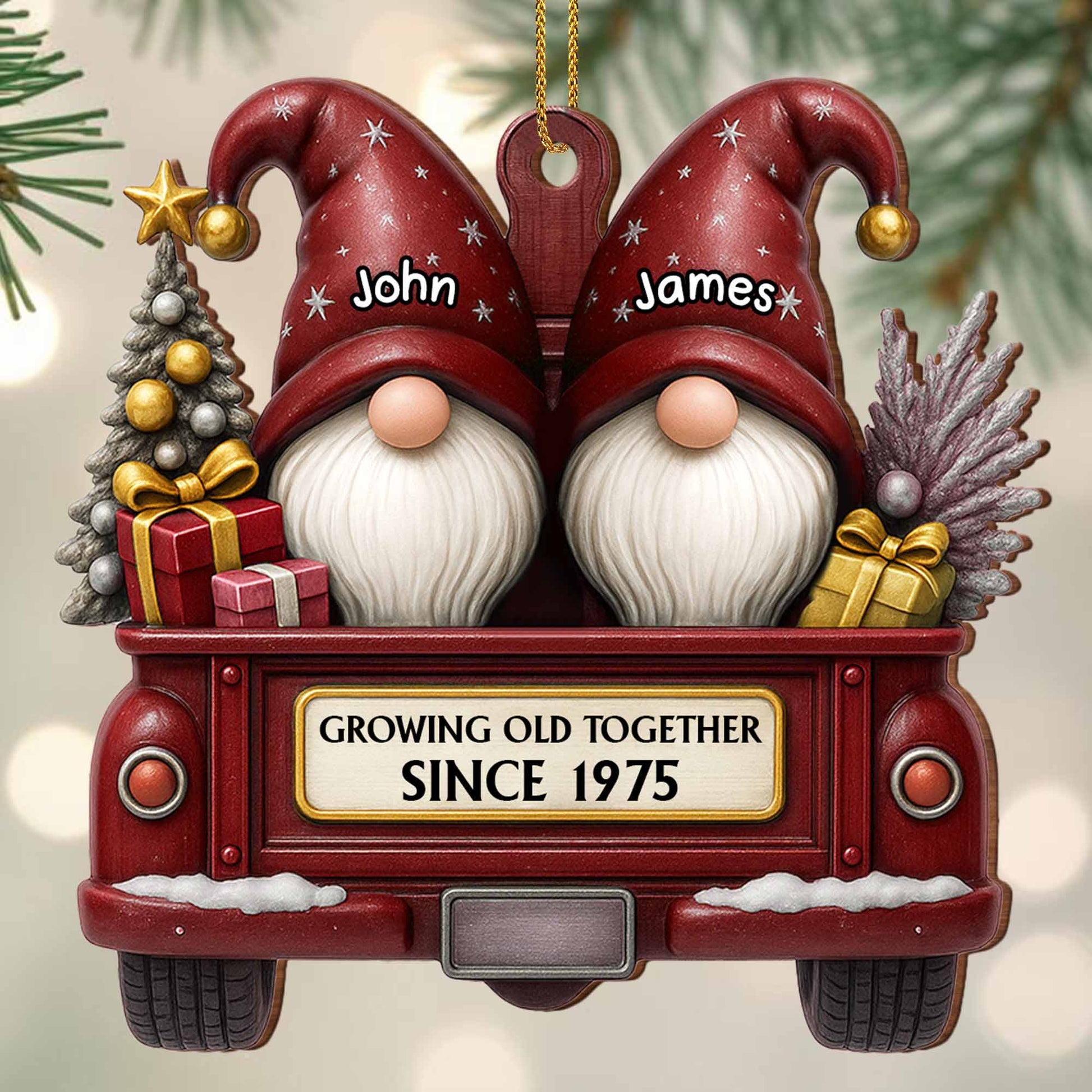 Growing Old Together, Gnomes Truck Christmas Ornament