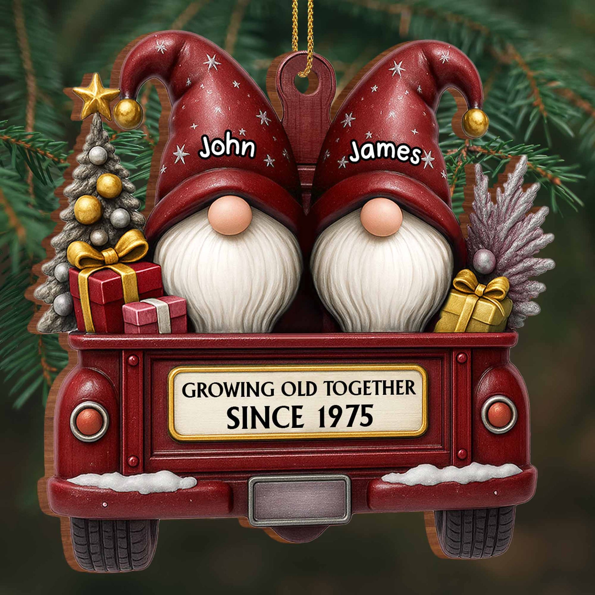 Growing Old Together, Gnomes Truck Christmas Ornament