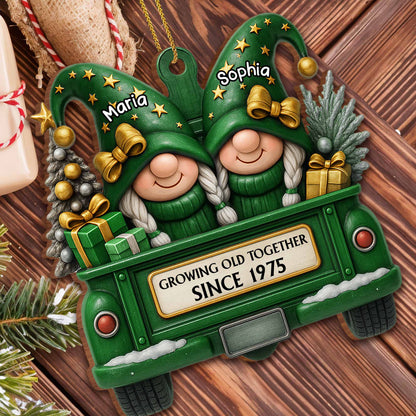 Growing Old Together, Gnomes Truck Christmas Ornament - Personalized Custom Wood Ornament, Custom Shaped - CPL622_WDO