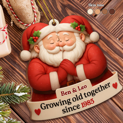 Growing Old Together, Santa Hats And Hearts - Personalized Custom Wood Ornament, Custom Shaped - CPL623_WDO