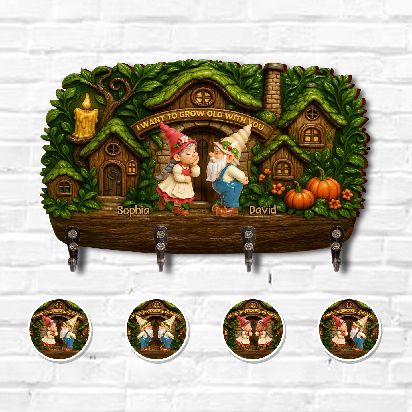 I Want To Grow Old With You, Gnomes, Pumpkins, And Trees - Personalized Key Holder - CPL625_KHO