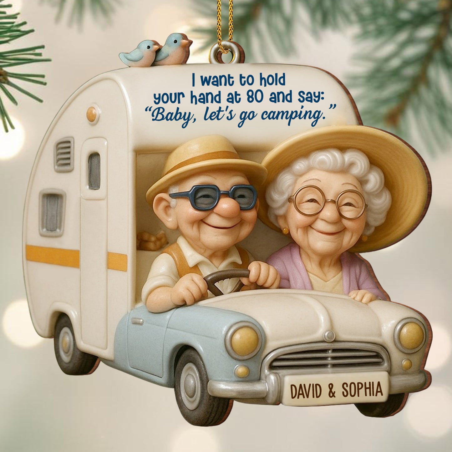 Hold Your Hand At 80, Baby Let’s Go Camping - Personalized Custom Wood Ornament, Custom Shaped - CPL628_WDO