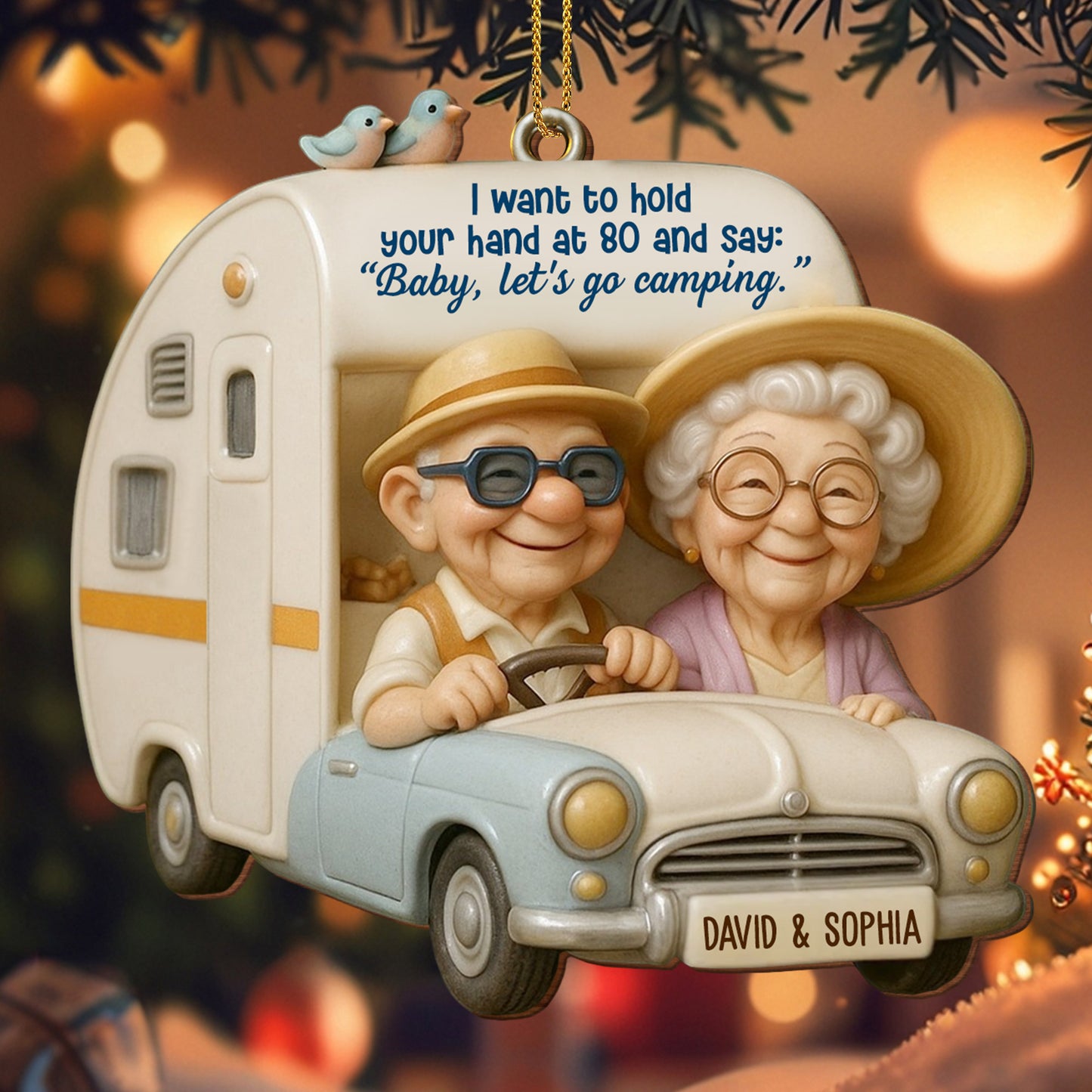 Hold Your Hand At 80, Baby Let’s Go Camping - Personalized Custom Wood Ornament, Custom Shaped - CPL628_WDO