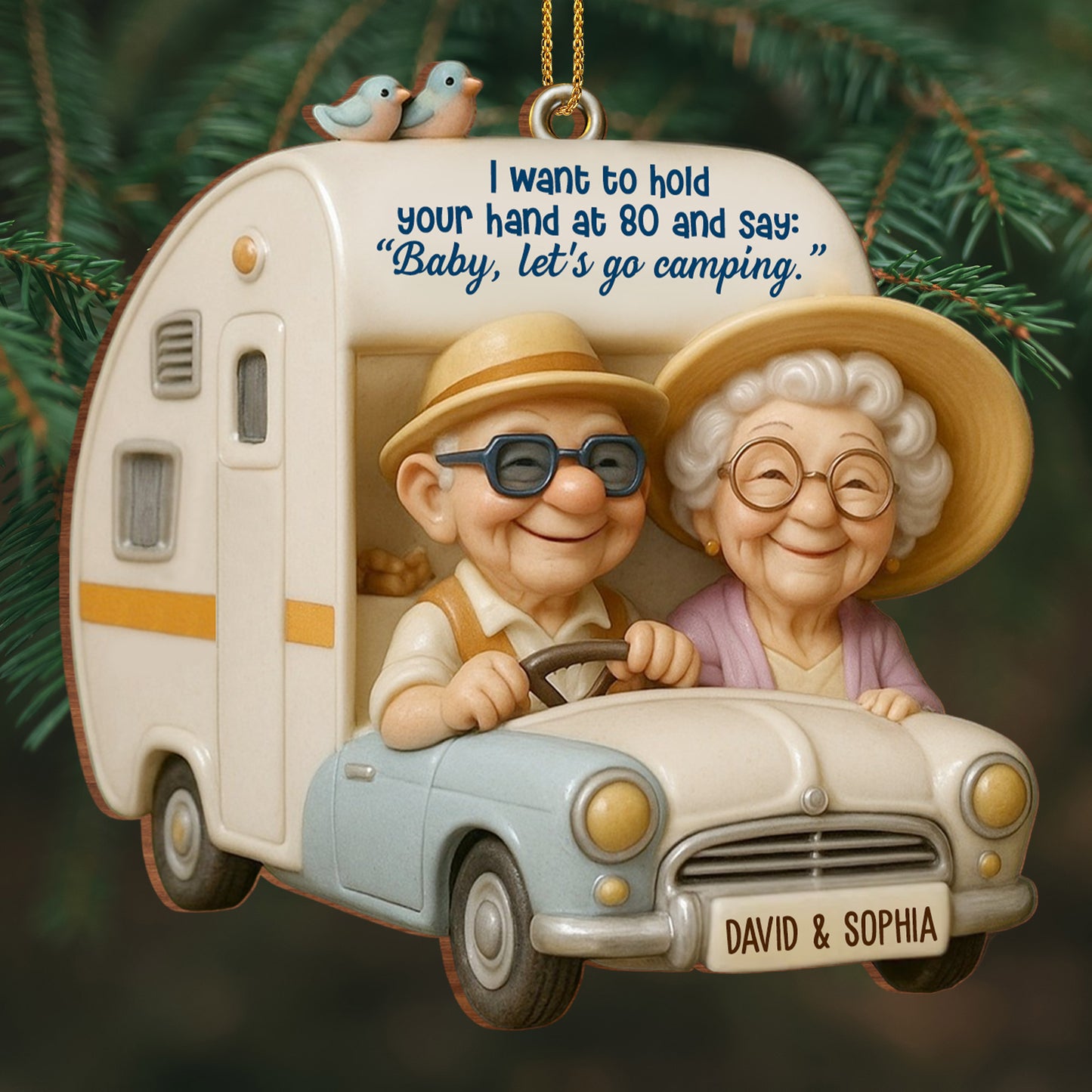 Hold Your Hand At 80, Baby Let’s Go Camping - Personalized Custom Wood Ornament, Custom Shaped - CPL628_WDO