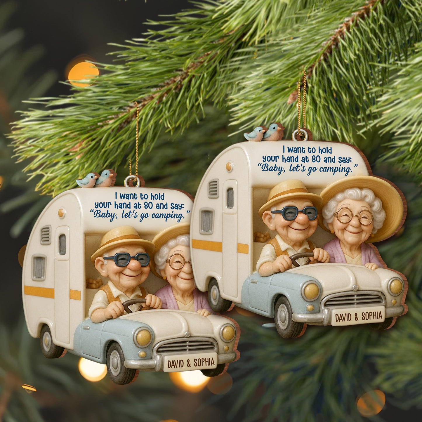 Hold Your Hand At 80, Baby Let’s Go Camping - Personalized Custom Wood Ornament, Custom Shaped - CPL628_WDO