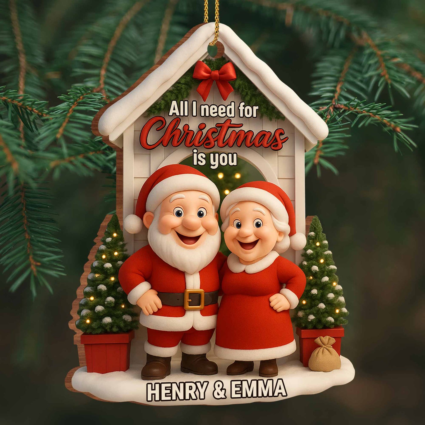 All I Need for Christmas Is You Santa Claus and Mrs. Claus - Personalized Custom Wood Ornament, Custom Shaped - CPL630_WDO