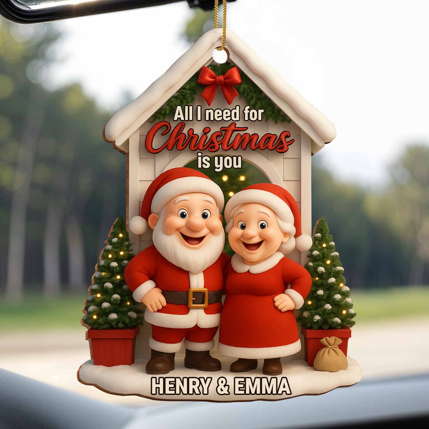 All I Need for Christmas Is You Santa Claus and Mrs. Claus - Personalized Custom Wood Ornament, Custom Shaped - CPL630_WDO