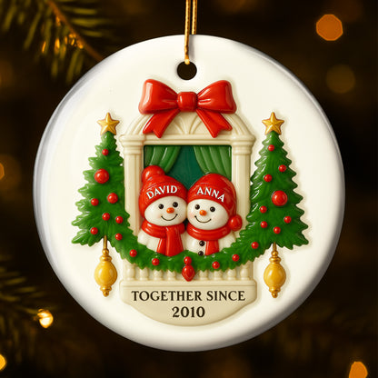 Together Since Snowmen Under Mistletoe Ornament