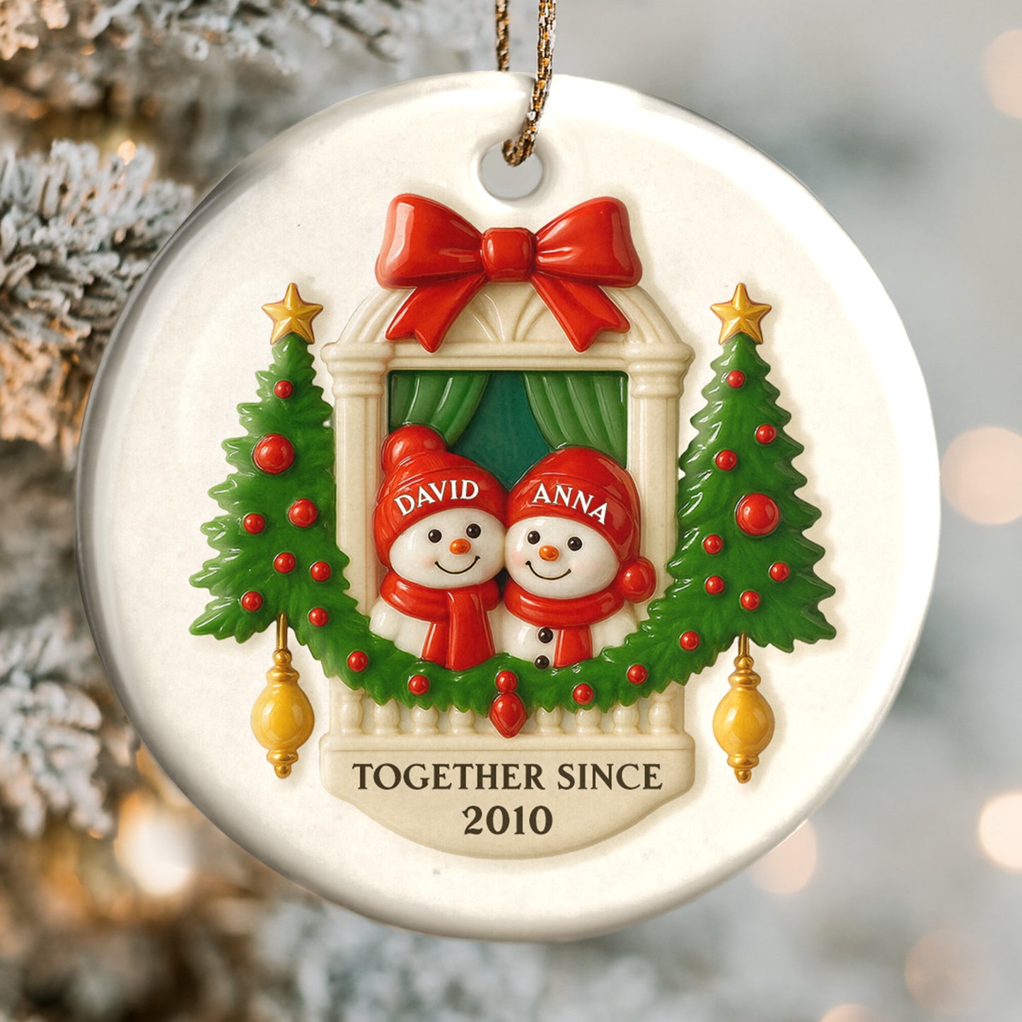 Together Since Snowmen Under Mistletoe Ornament