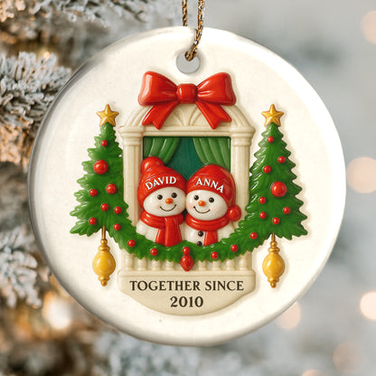Together Since Snowmen Under Mistletoe Ornament