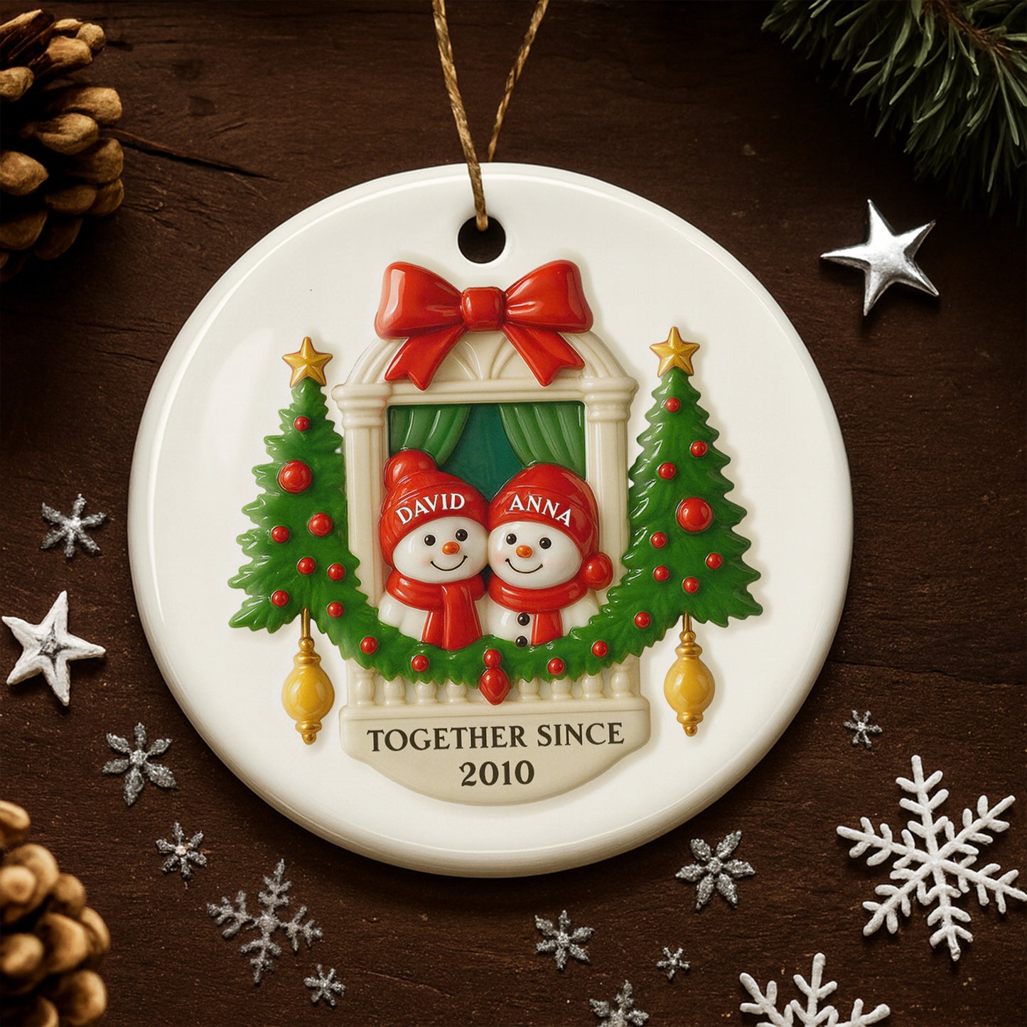 Together Since Snowmen Under Mistletoe Ornament
