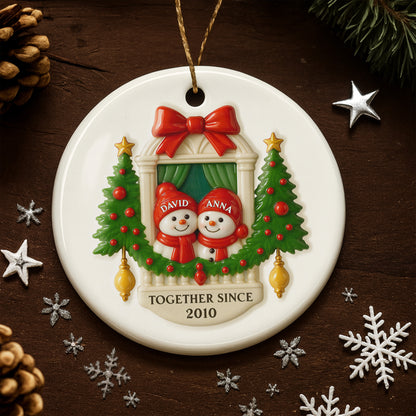 Together Since Snowmen Under Mistletoe Ornament