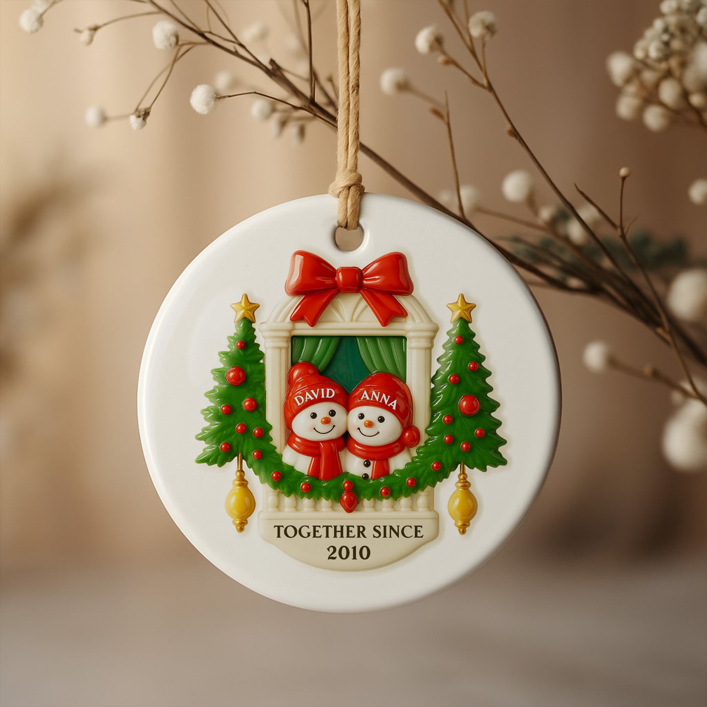 Together Since Snowmen Under Mistletoe Ornament